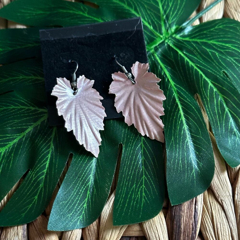 BOGO FREE PINK METAL LEAF DANGLY EARRINGS
